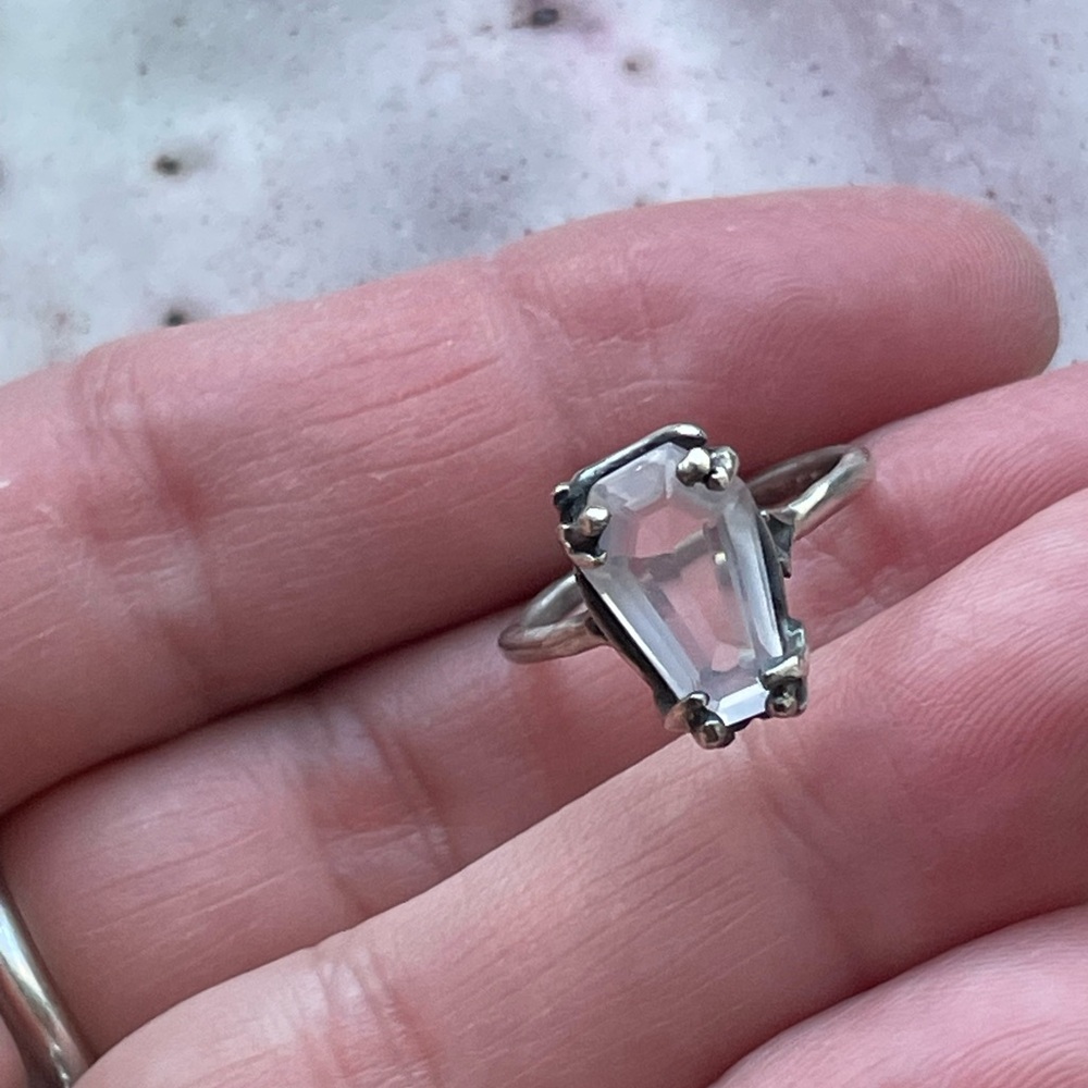 Bloodmilk Rare Ghost Rose Quartz Small Easeful Death Ring - Picture 3 of 5